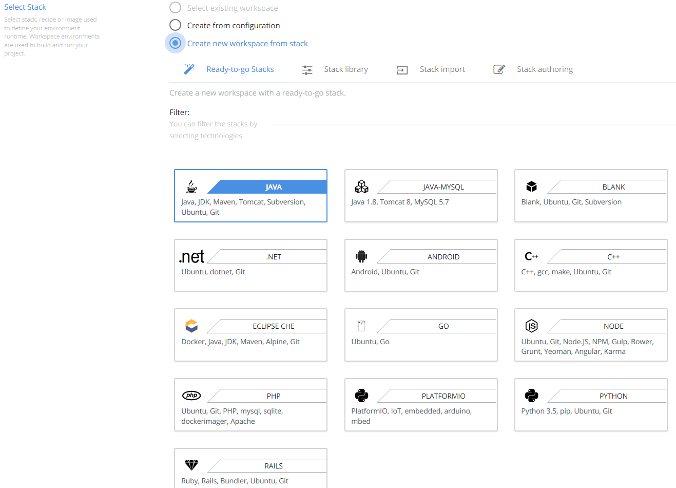 codenvy stack