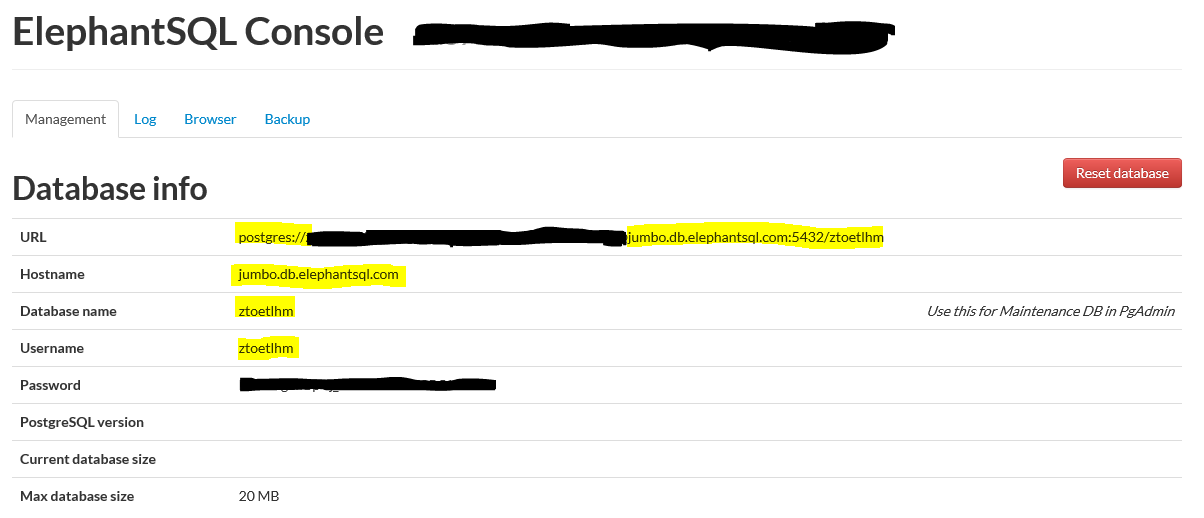 db connection params